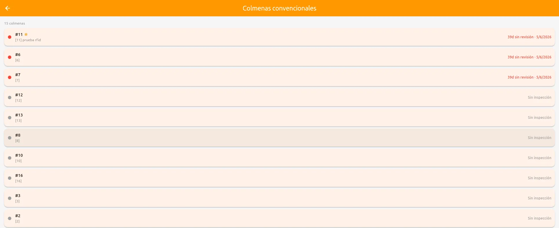 Lista colmenas convencionales
