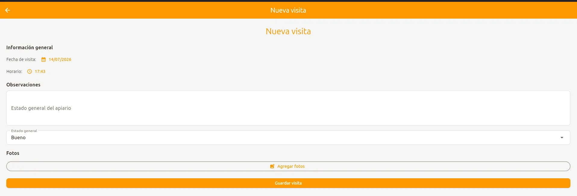 Formulario nueva visita