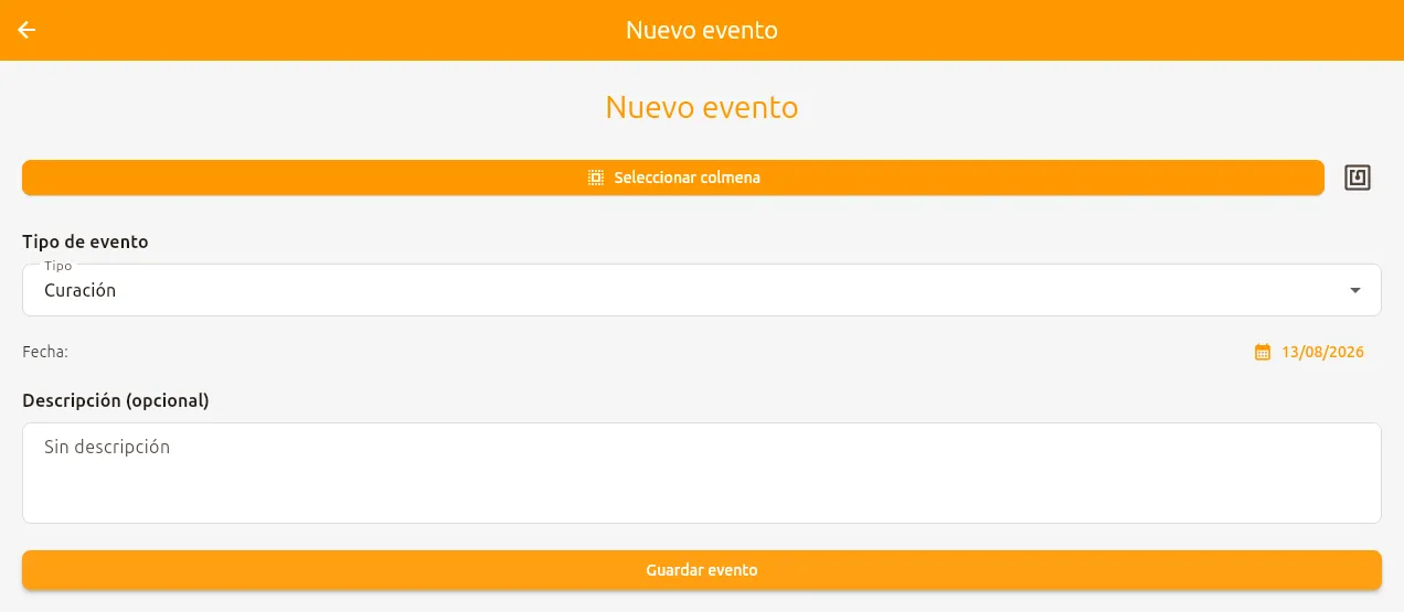 Formulario de nuevo evento