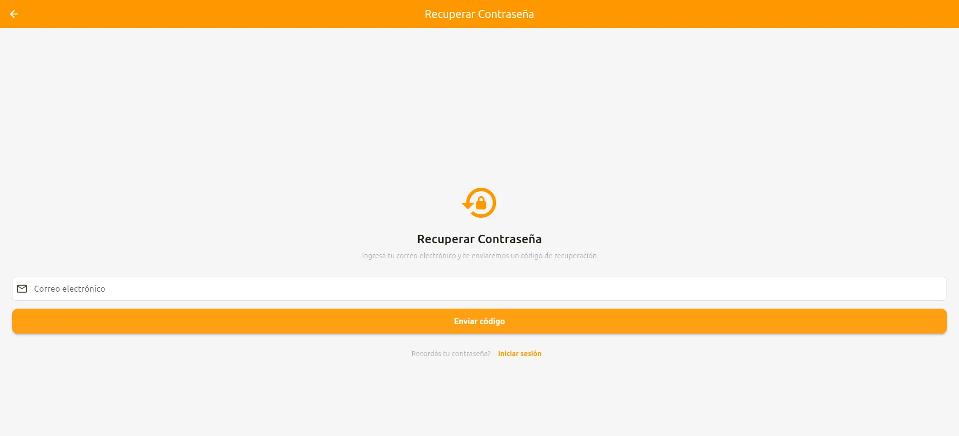 Pantalla de recuperación
